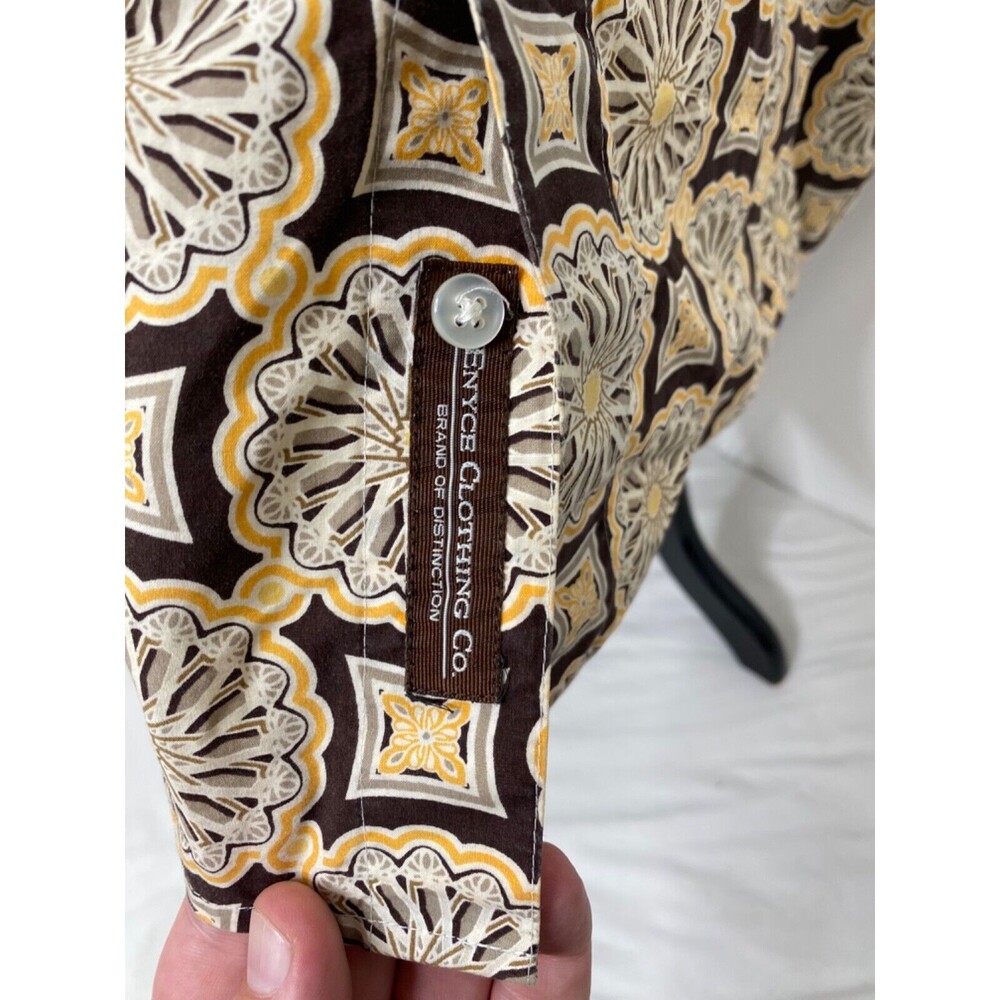Men’s XL Button-Down Shirt Enyce Grey Gold Spoke Pattern Vintage Long Sleeve - Picture 4 of 11